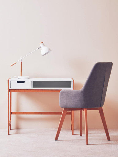 Orsina Stockholm Matte White Table Lamp – Nordic Wood Desk Lighting