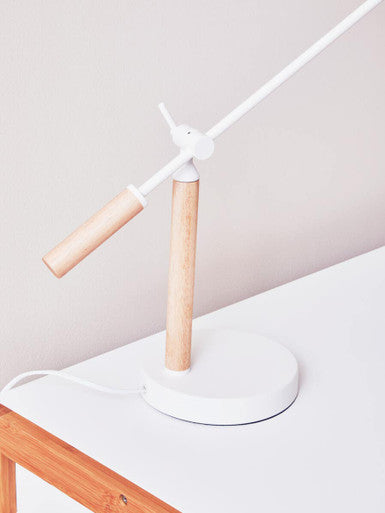 Orsina Stockholm Matte White Table Lamp – Nordic Wood Desk Lighting