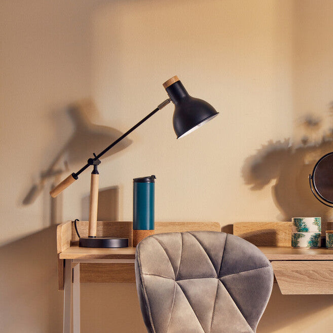 Orsina Stockholm Matte Black Table Lamp | Adjustable Wood Desk Light