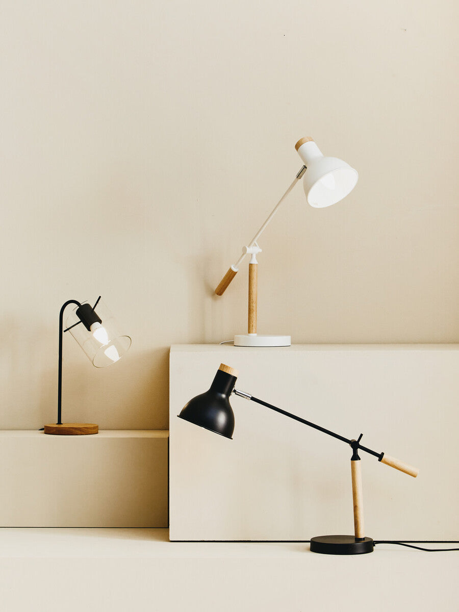Orsina Stockholm Curved Table Lamp – Matte Black & Rubberwood