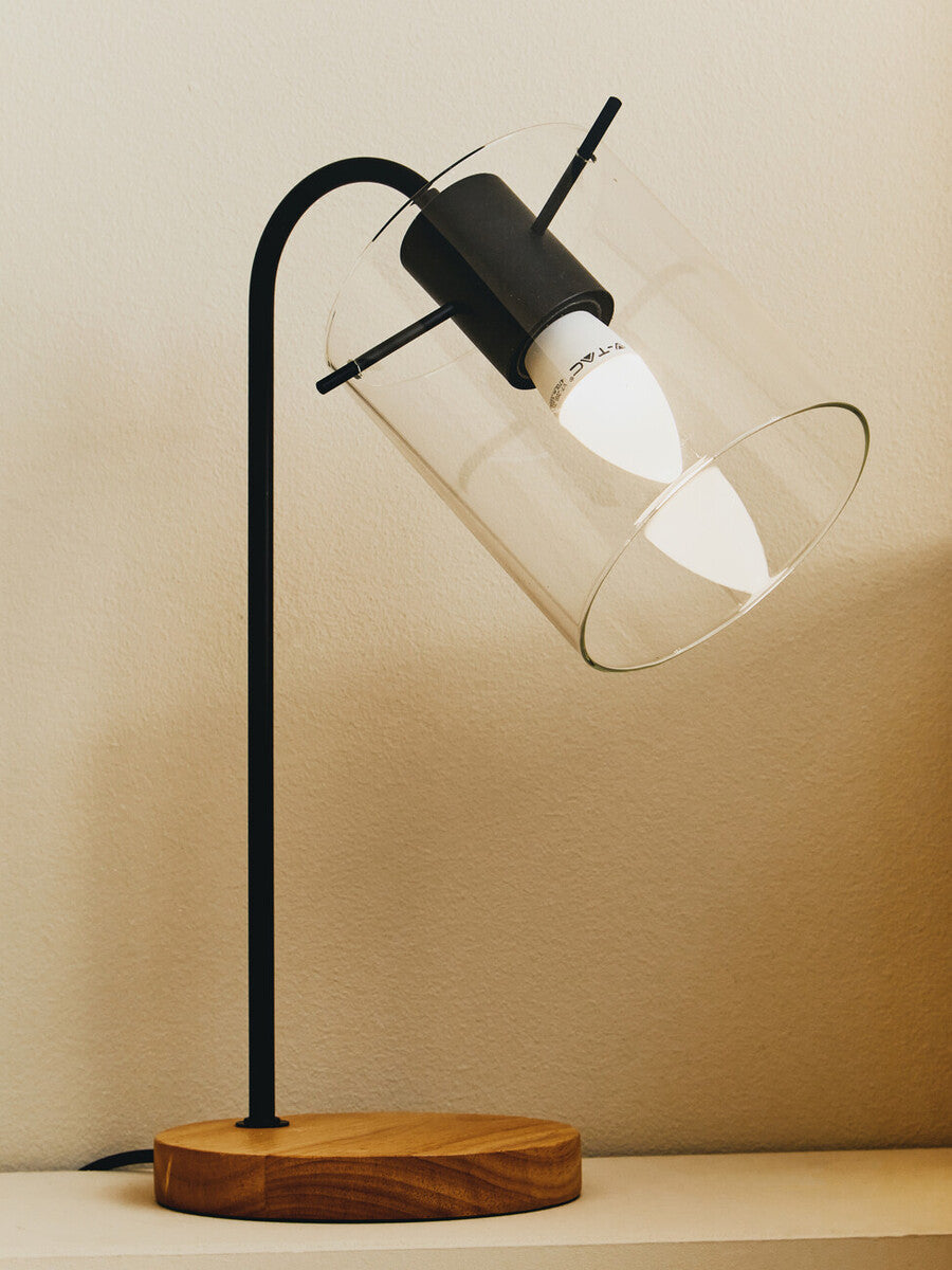 Orsina Stockholm Curved Table Lamp – Matte Black & Rubberwood