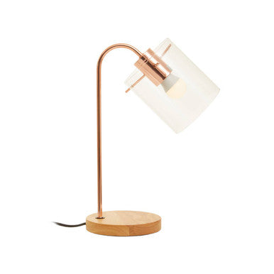 Orsina Stockholm Curved Table Lamp – Shiny Copper & Rubberwood