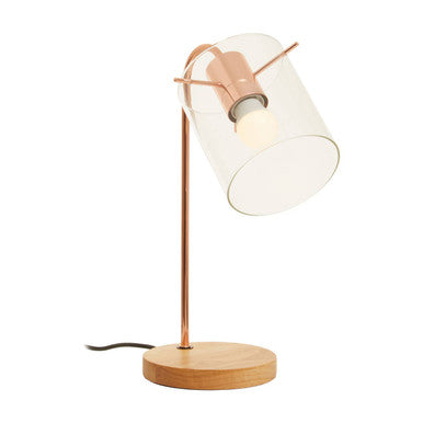 Orsina Stockholm Curved Table Lamp – Shiny Copper & Rubberwood