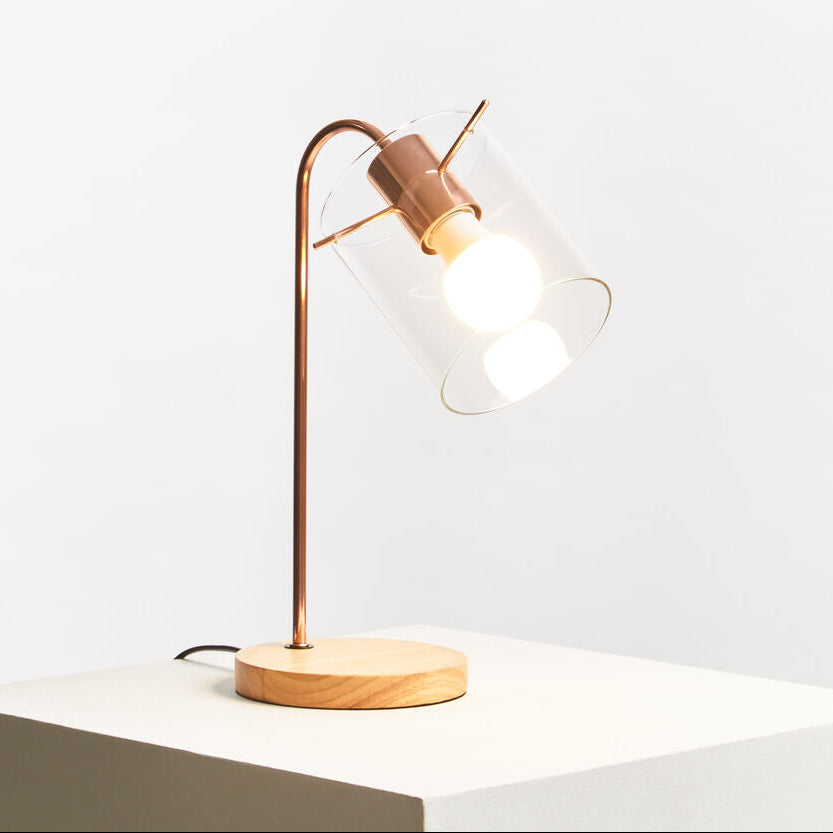 Orsina Stockholm Curved Table Lamp – Shiny Copper & Rubberwood