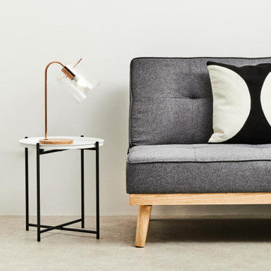 Orsina Stockholm Curved Table Lamp – Shiny Copper & Rubberwood