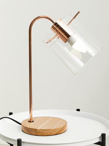 Orsina Stockholm Curved Table Lamp – Shiny Copper & Rubberwood