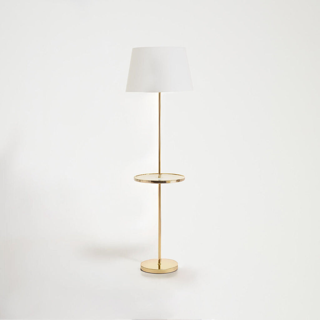 Orsina Stockholm Brass Floor Lamp with Shelf and Tapered Shade