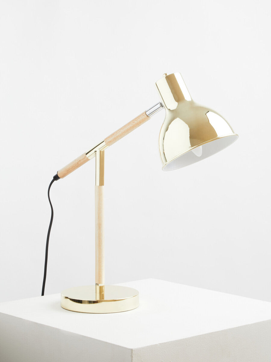 Orsina Stockholm Brass Adjustable Desk Lamp | Wood & Metal Task Light
