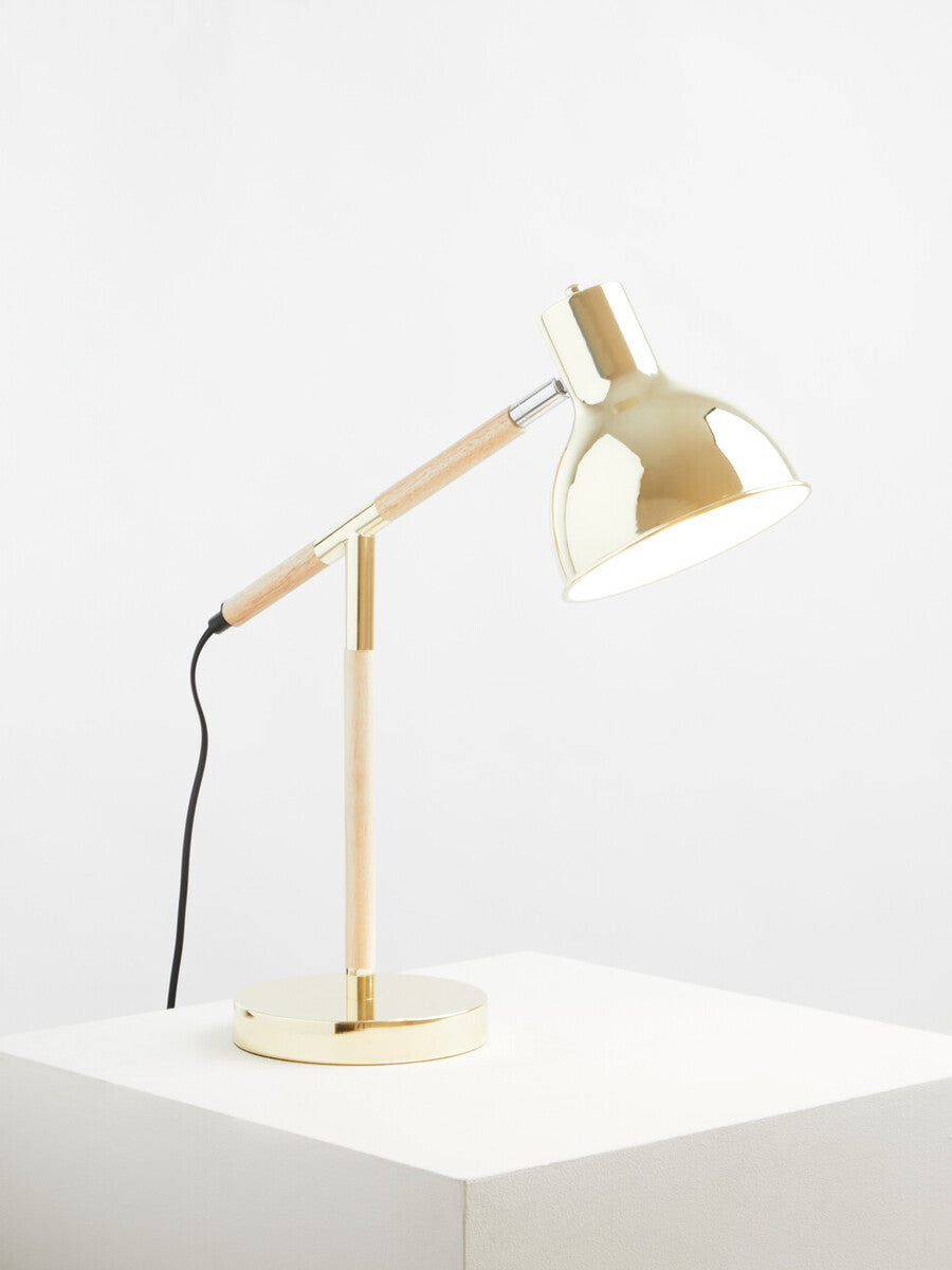 Orsina Stockholm Brass Adjustable Desk Lamp | Wood & Metal Task Light