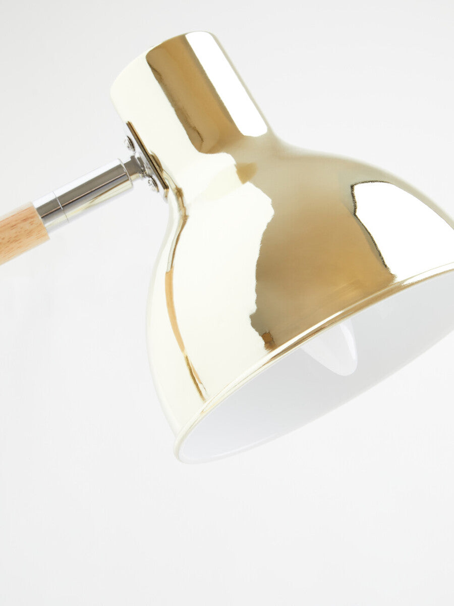 Orsina Stockholm Brass Adjustable Desk Lamp | Wood & Metal Task Light