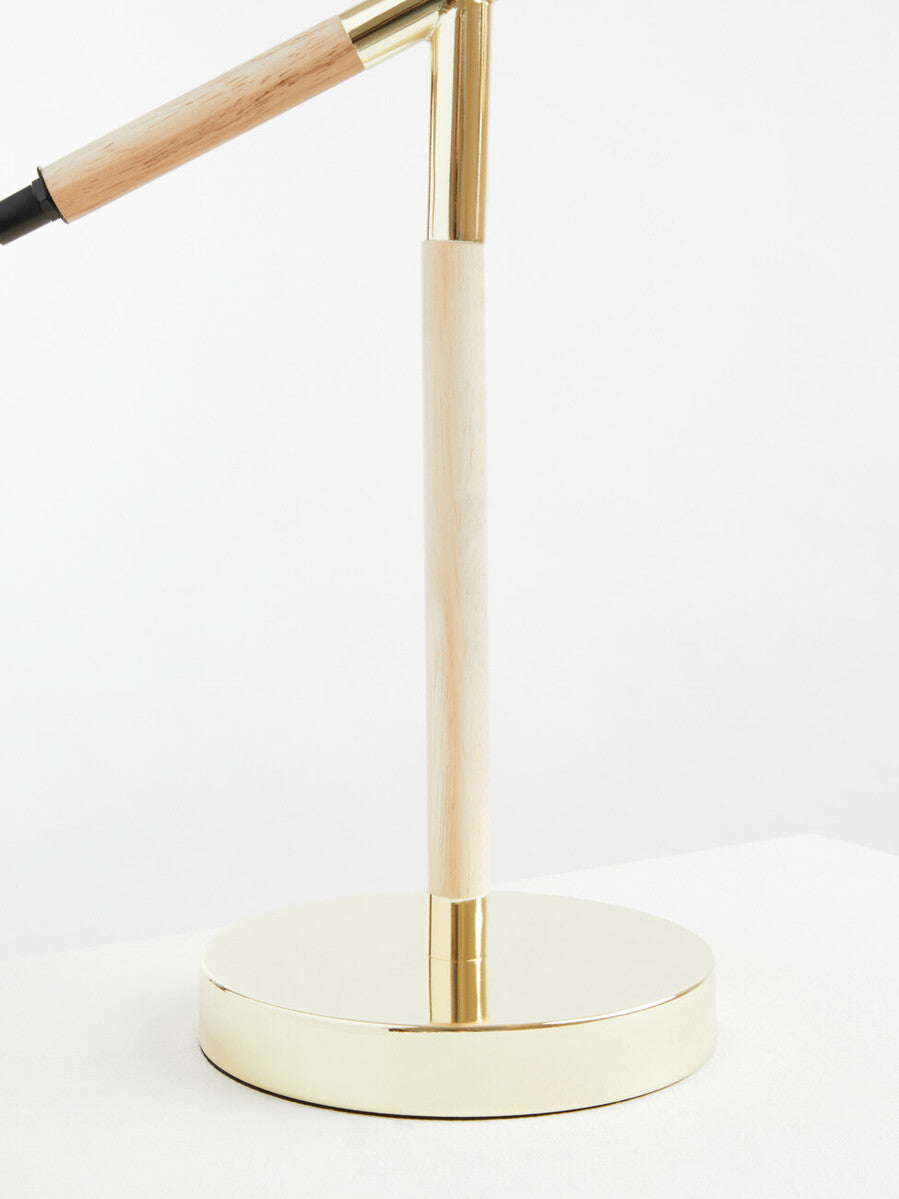 Orsina Stockholm Brass Adjustable Desk Lamp | Wood & Metal Task Light