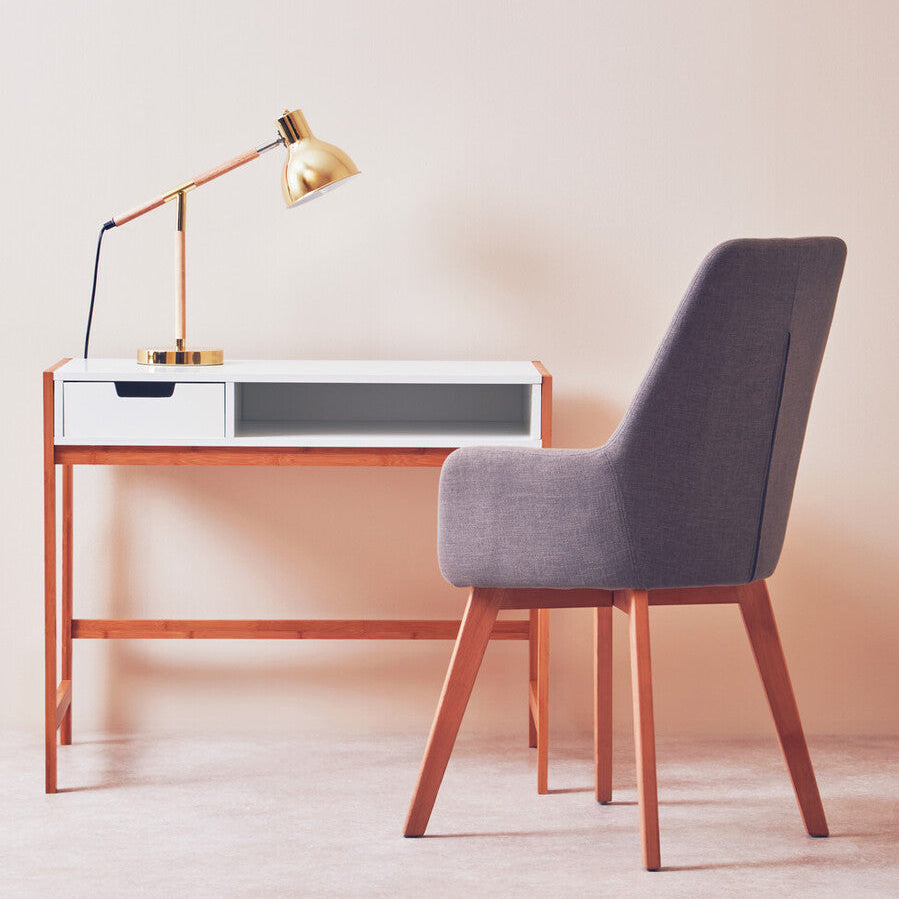 Orsina Stockholm Brass Adjustable Desk Lamp | Wood & Metal Task Light