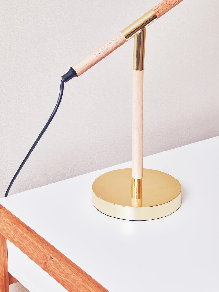 Orsina Stockholm Brass Adjustable Desk Lamp | Wood & Metal Task Light