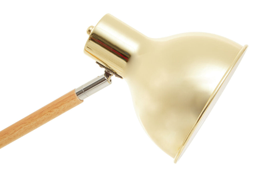 Orsina Stockholm Brass Adjustable Desk Lamp | Wood & Metal Task Light
