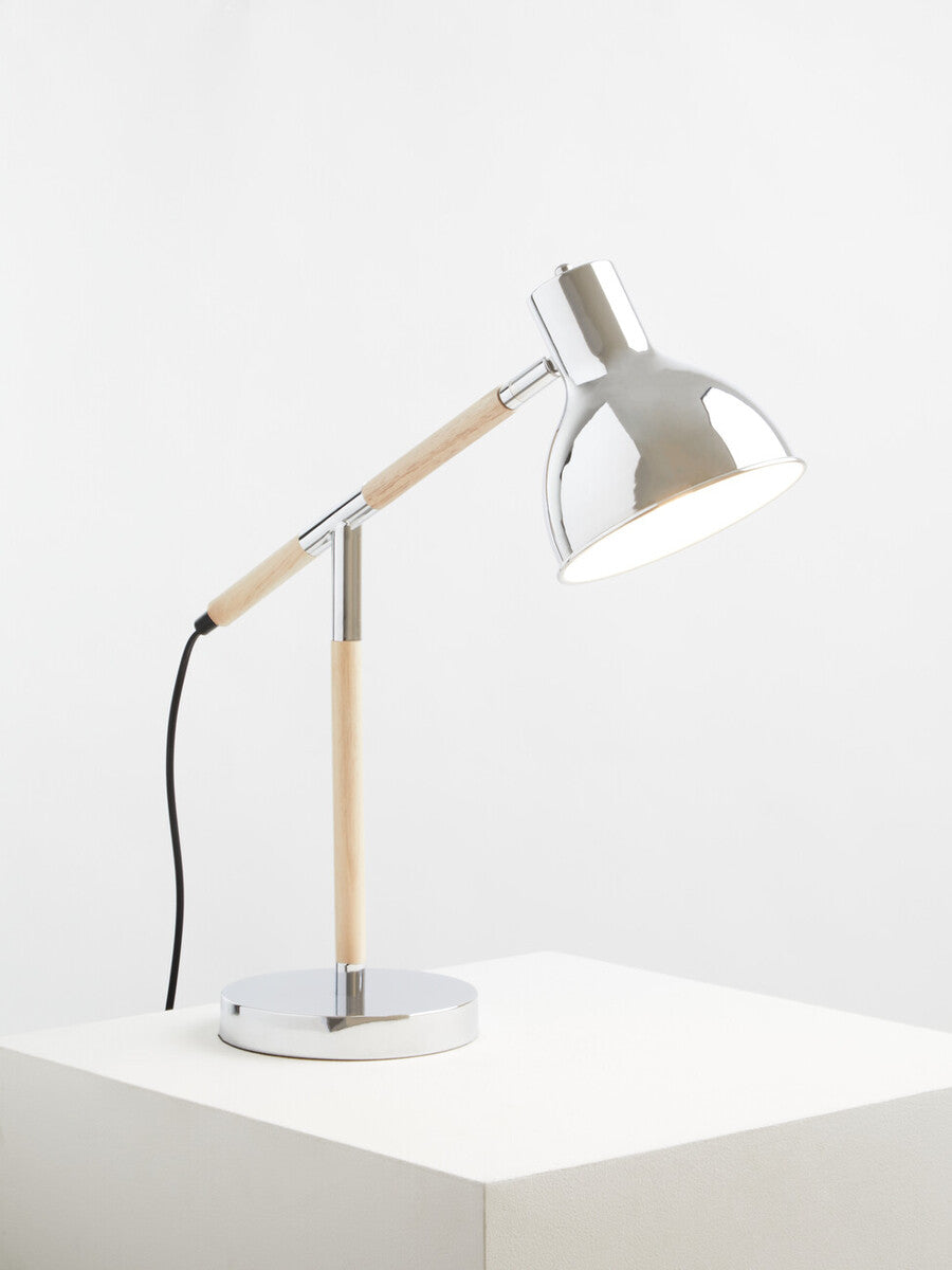 Orsina Stockholm Adjustable Desk Lamp – Chrome & Rubberwood Task Light