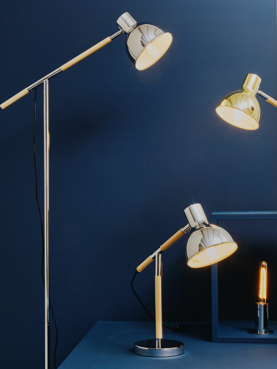 Orsina Stockholm Adjustable Desk Lamp – Chrome & Rubberwood Task Light