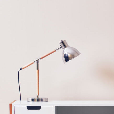 Orsina Stockholm Adjustable Desk Lamp – Chrome & Rubberwood Task Light