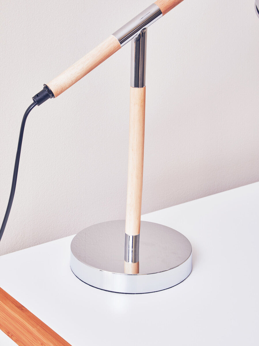 Orsina Stockholm Adjustable Desk Lamp – Chrome & Rubberwood Task Light