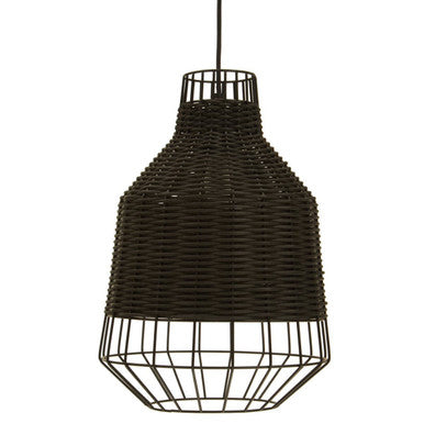 Orsina Jaya Black Rattan Pendant Light – Tapered Woven Ceiling Lamp