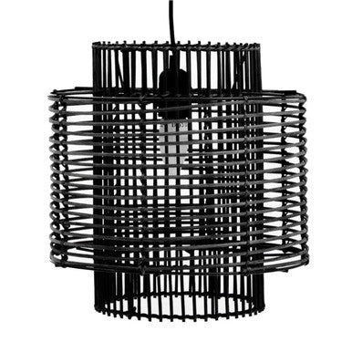 Orsina Jaya Black Rattan Overlapping Pendant Light – Modern Drum Lamp