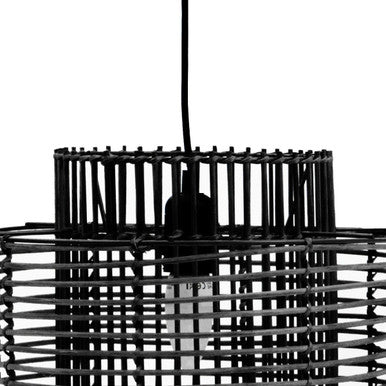 Orsina Jaya Black Rattan Overlapping Pendant Light – Modern Drum Lamp