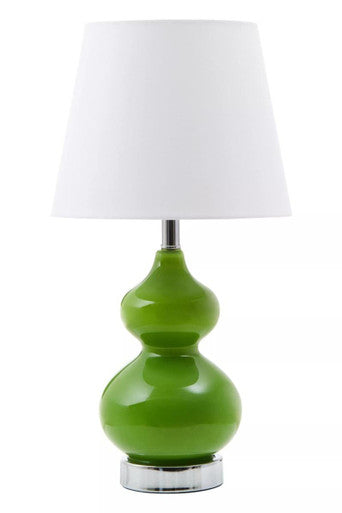 Orsina Heidy Green Glass Table Lamp with White Shade and Chrome Base