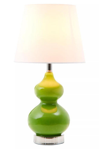 Orsina Heidy Green Glass Table Lamp with White Shade and Chrome Base