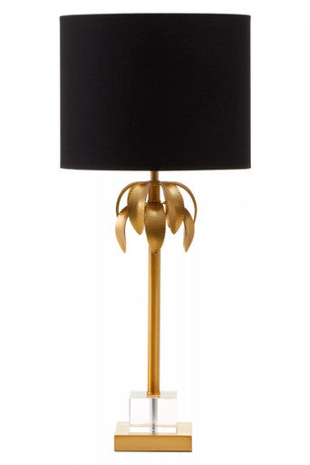 Orsina Herta Gold Palm Tree Table Lamp with Black Drum Shade