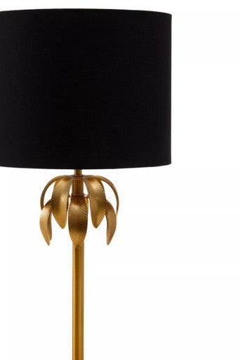 Orsina Herta Gold Palm Tree Table Lamp with Black Drum Shade