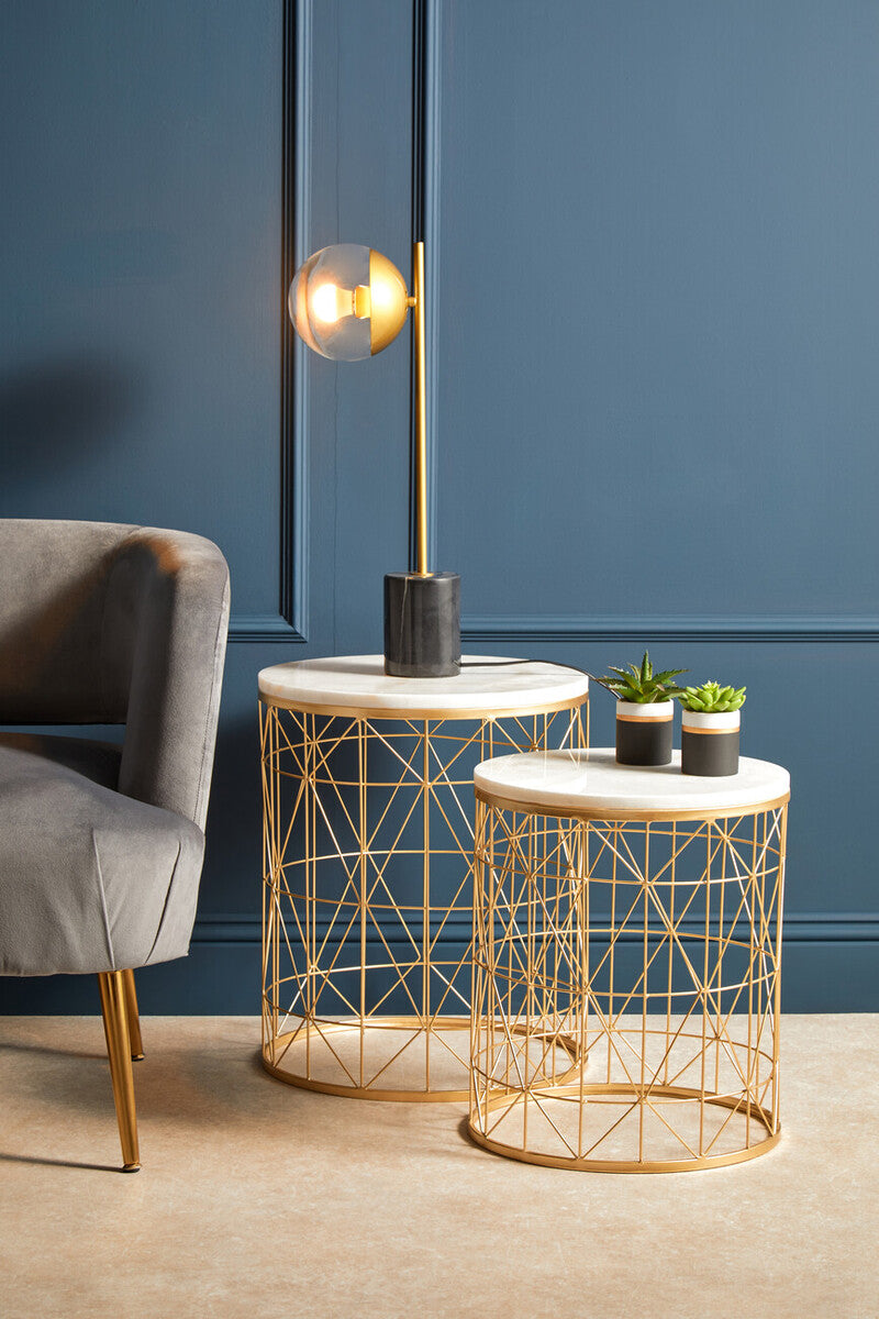 Orsina Revive Small Gold Metal Table Lamp with Black Marble Base