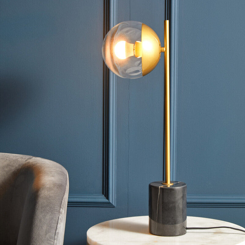 Orsina Revive Small Gold Metal Table Lamp with Black Marble Base