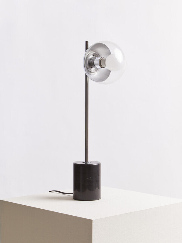 Orsina Revive Small Metal Table Lamp | Silver Finish & Marble Base