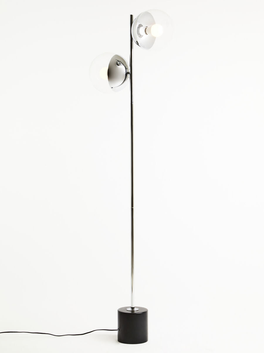 Orsina Revive Metal Floor Lamp – Modern Silver Finish with Twin Globes