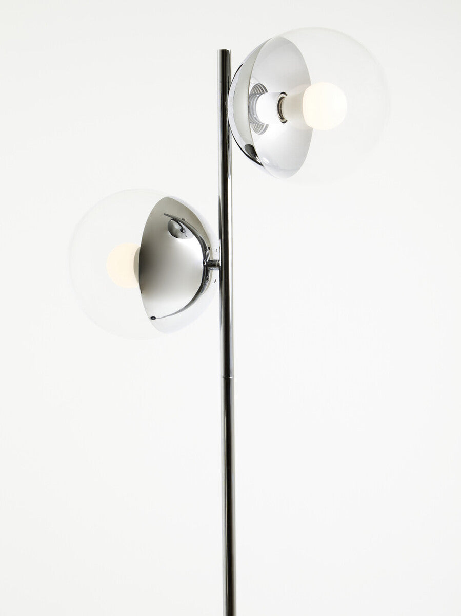 Orsina Revive Metal Floor Lamp – Modern Silver Finish with Twin Globes