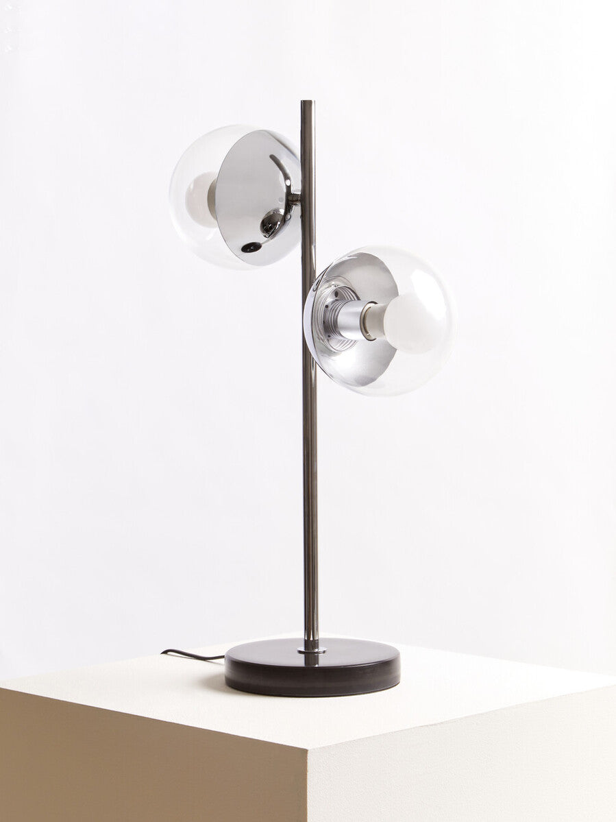 Orsina Revive 2-Light Table Lamp – Silver & Black Marble with Glass