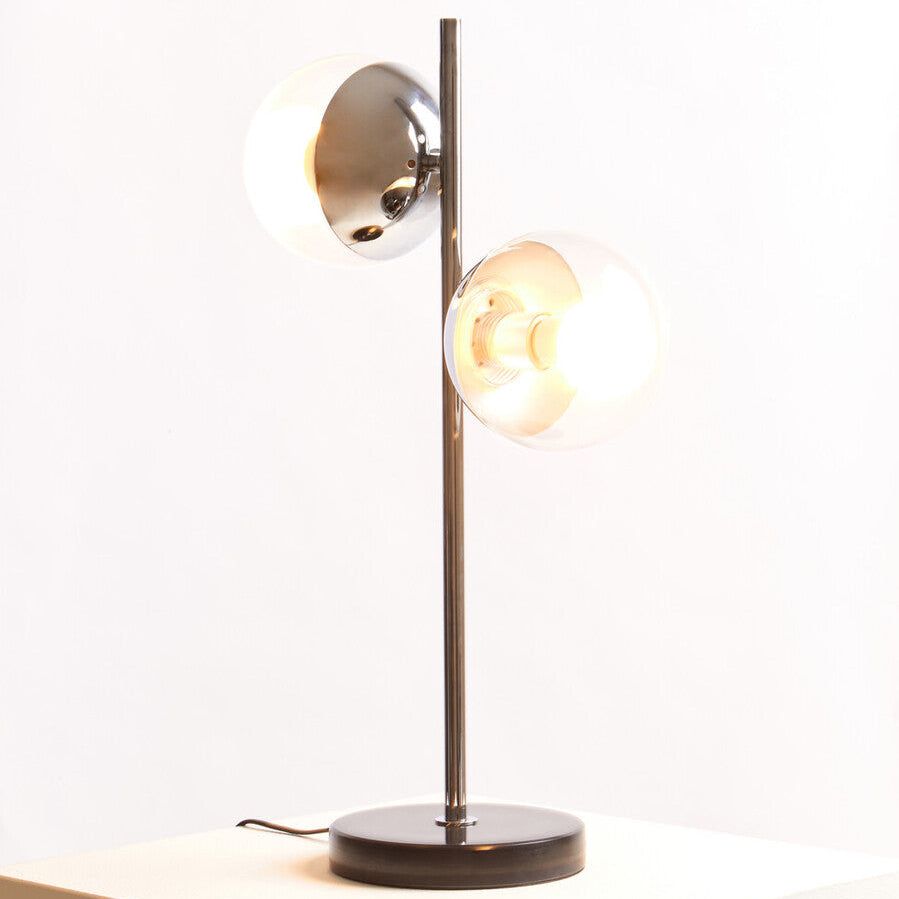 Orsina Revive 2-Light Table Lamp – Silver & Black Marble with Glass