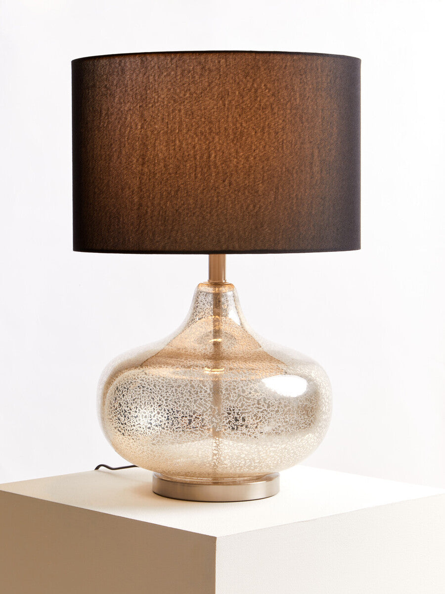 Orsina Luz Silver Glass Table Lamp with Black Linen Shade