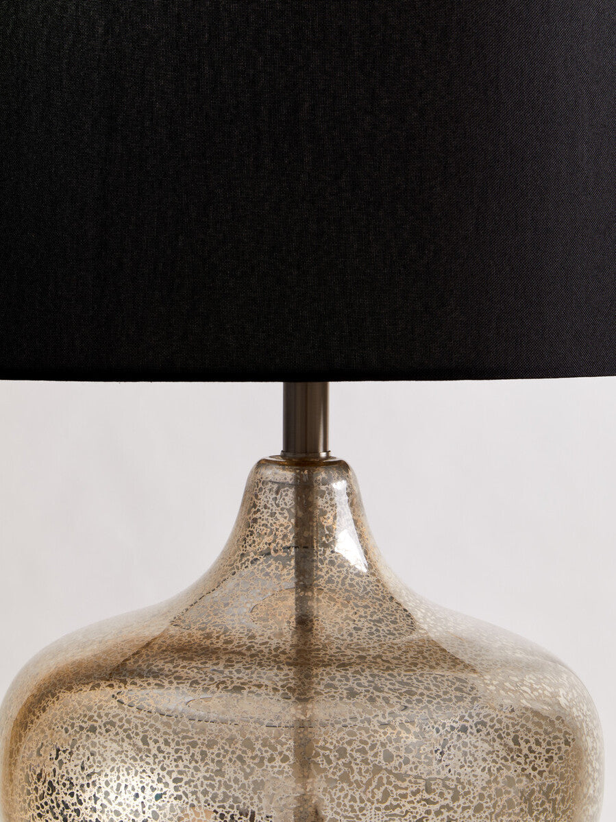 Orsina Luz Silver Glass Table Lamp with Black Linen Shade