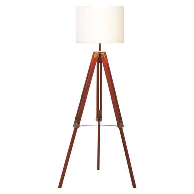 Orsina Malvern Tripod Floor Lamp – Brown Wood with White Linen Shade