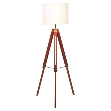 Orsina Malvern Tripod Floor Lamp – Brown Wood with White Linen Shade