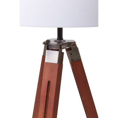 Orsina Malvern Tripod Floor Lamp – Brown Wood with White Linen Shade
