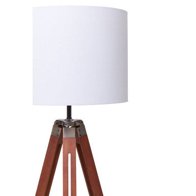 Orsina Malvern Tripod Floor Lamp – Brown Wood with White Linen Shade