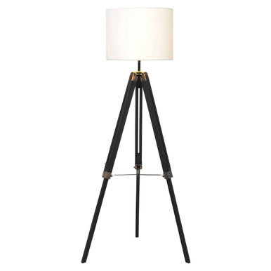 Orsina Malvern Tripod Floor Lamp – Black Wood Base & White Linen Shade