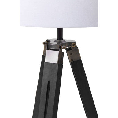 Orsina Malvern Tripod Floor Lamp – Black Wood Base & White Linen Shade