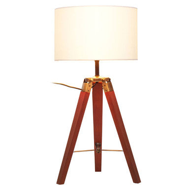 Orsina Malvern Tripod Table Lamp – Brown Base with White Linen Shade