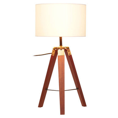 Orsina Malvern Tripod Table Lamp – Brown Base with White Linen Shade