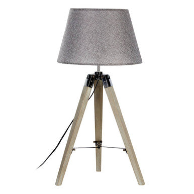 Orsina Harper Grey Tripod Table Lamp – Modern Wood and Fabric Light
