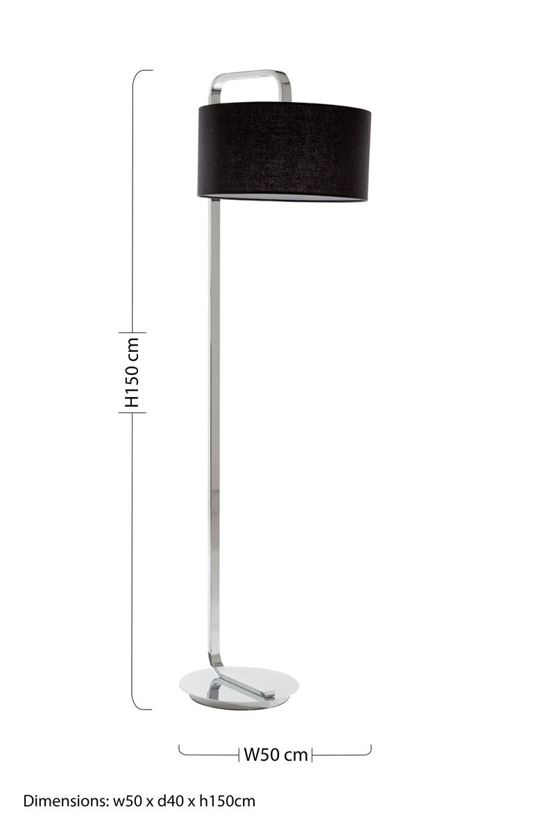 Orsina Leyna Floor Lamp – Modern Chrome Stand with Black Fabric Shade