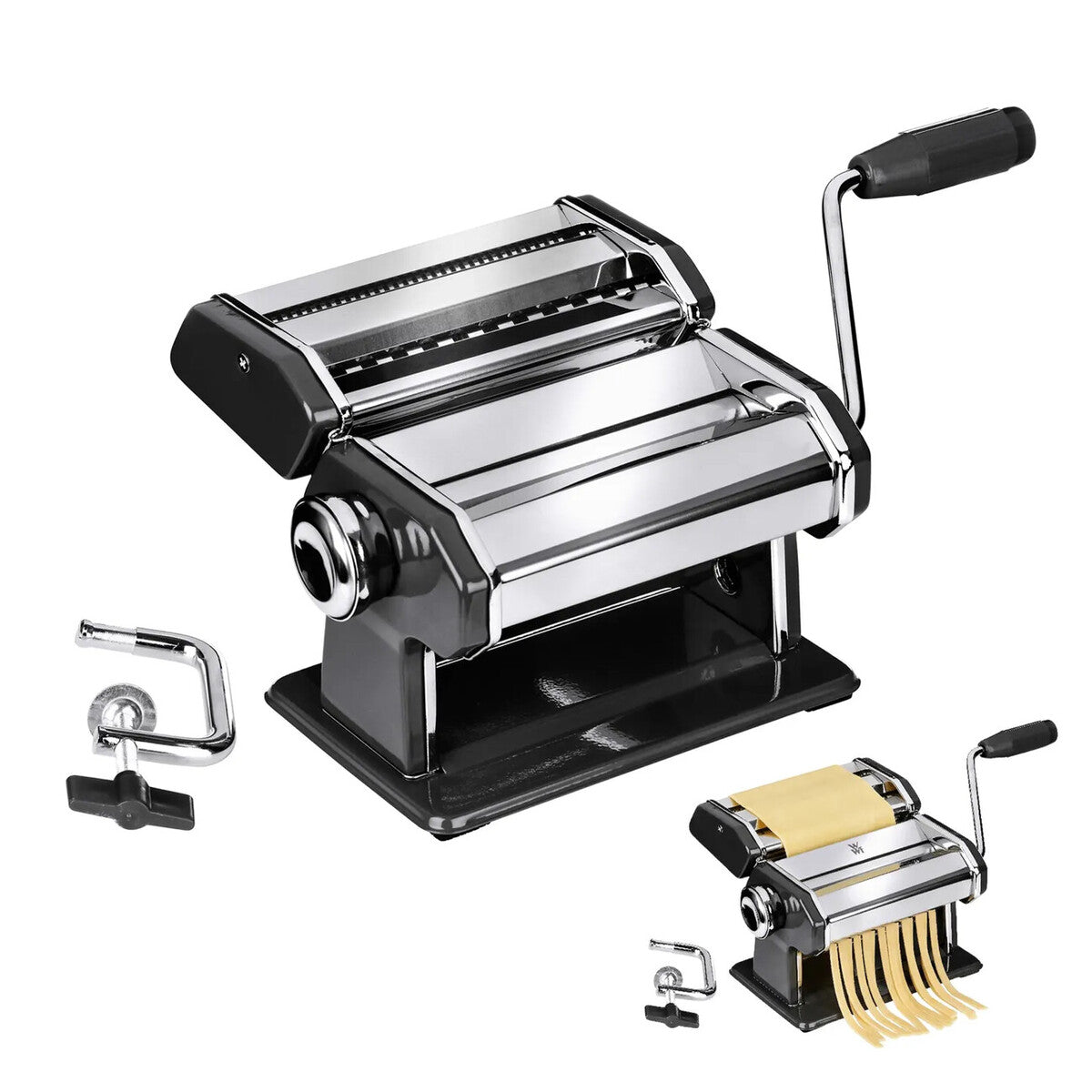 Orsina Pasta Maker – Black and Chrome Manual Noodle Machine