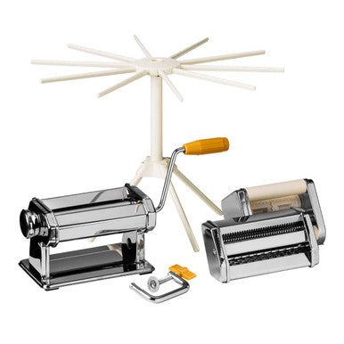 Orsina Chrome Pasta Maker and Dryer Set with Ravioli Attachment